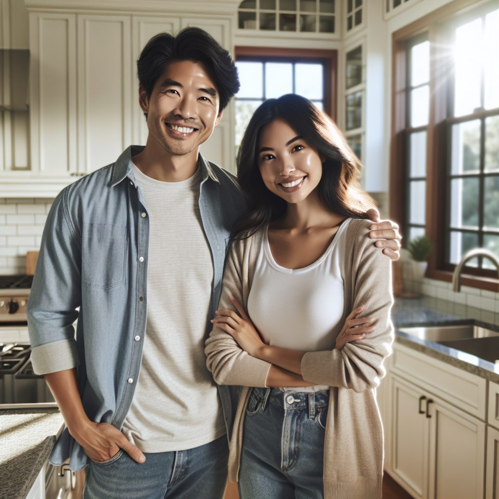 Couple standing in their finished kitchen
