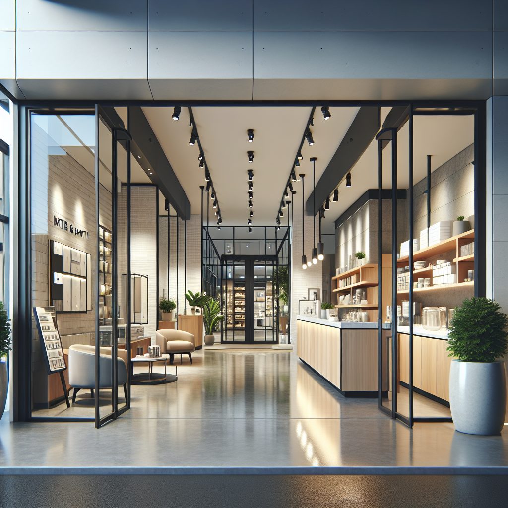 Glass entrance of a kitchen and bath showroom